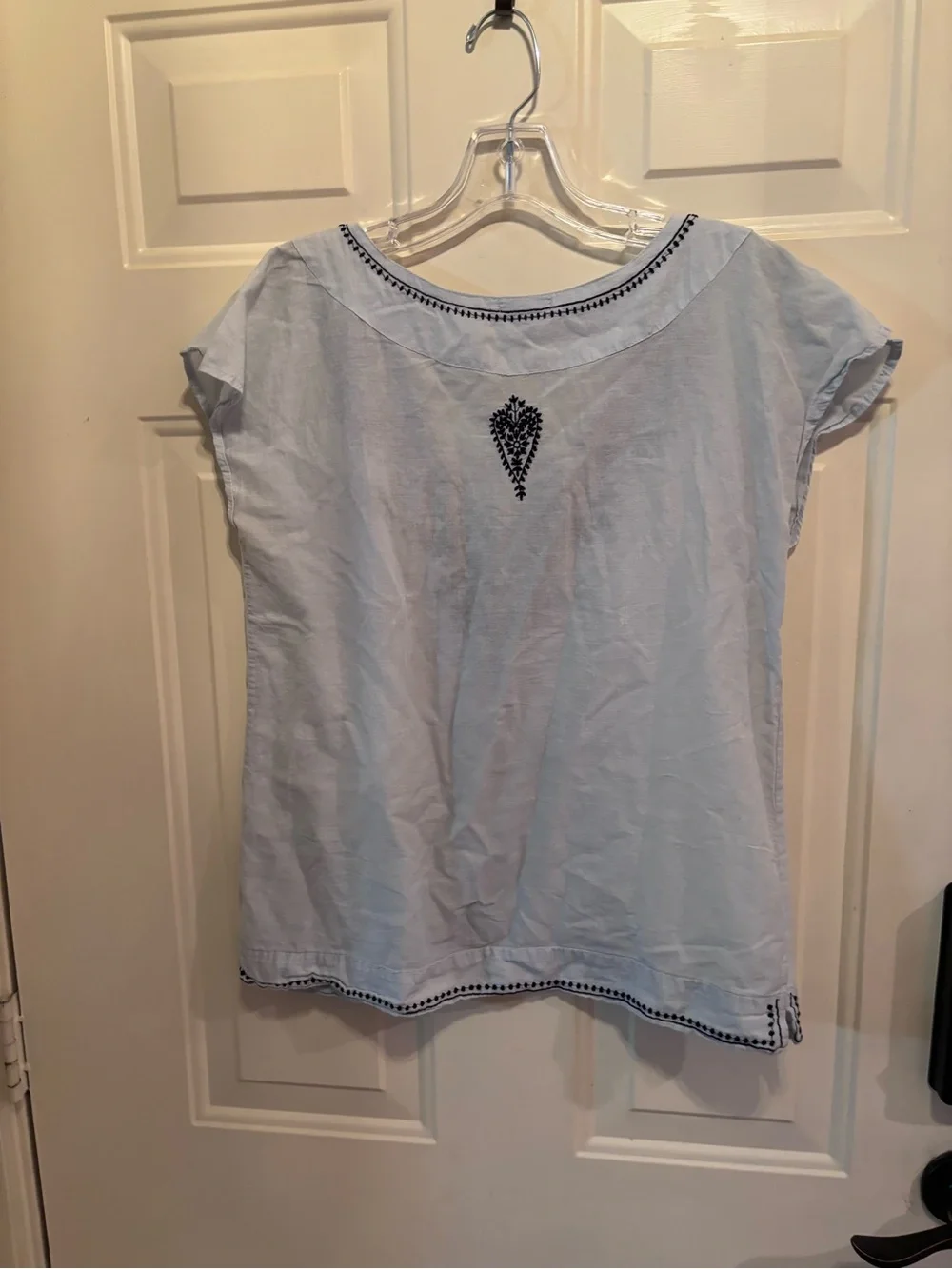 Anthropologie Natura Embroidered V-Neck Blue Top - Picture 3 of 6